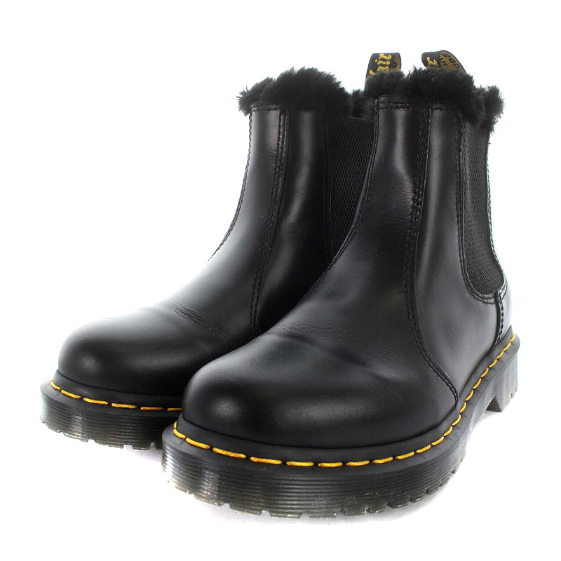 Dr. Martens サイドゴアブーツ 黒 レザー ファー付き