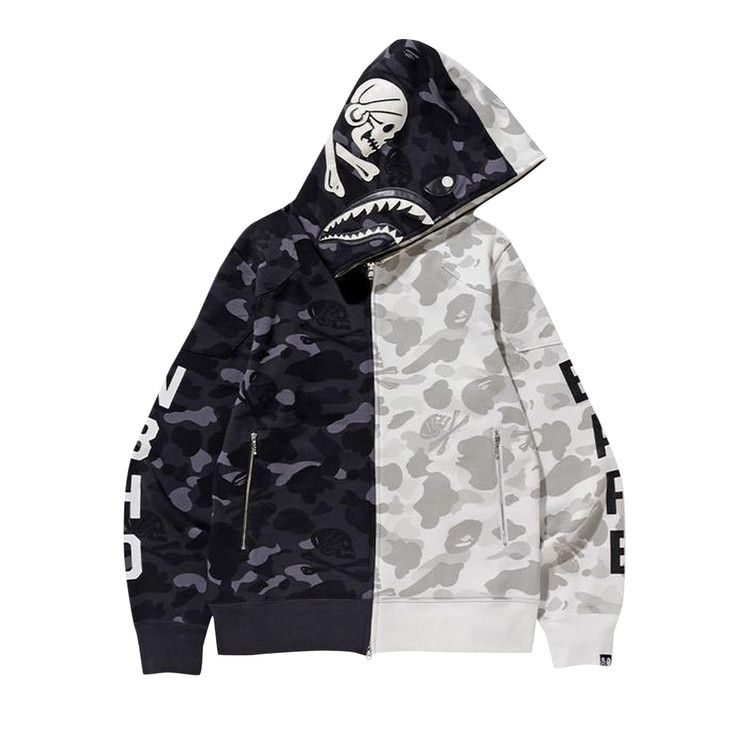 Buy BAPE x Neighborhood Split Camo Shark Full Zip Hoodie 'Black