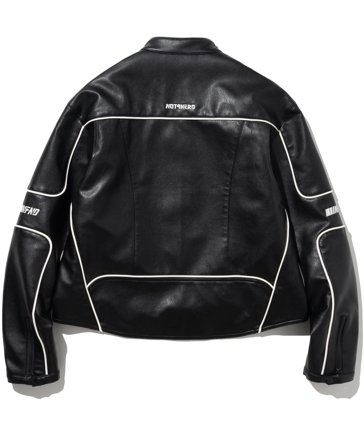 MUSINSA公式 | NOT4NERD Leather ver. Tribal Logo Racing Jacket - Black