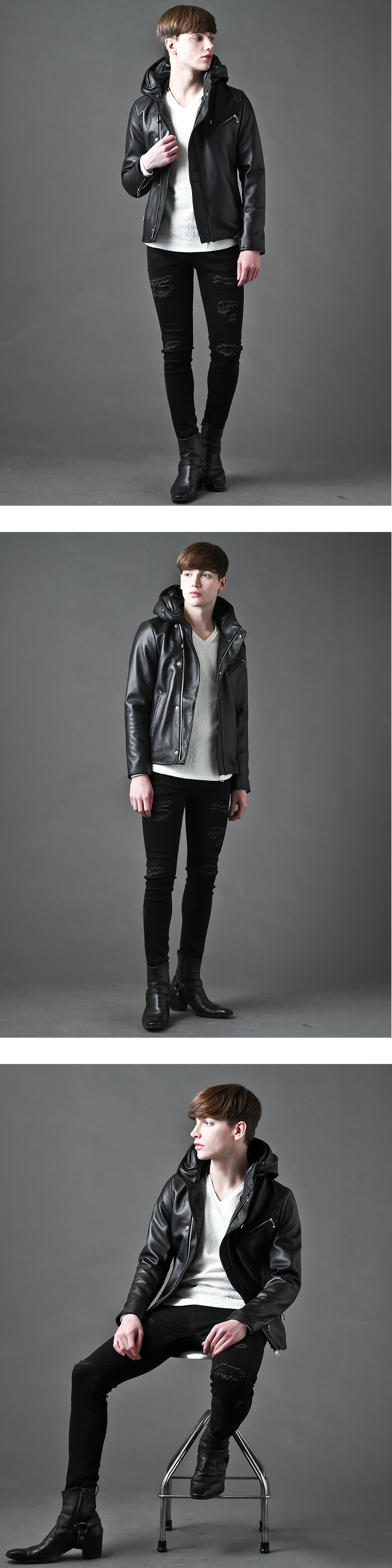 JOHNNY CASCADE(ジョニーカスケード) フード ライダース レザー