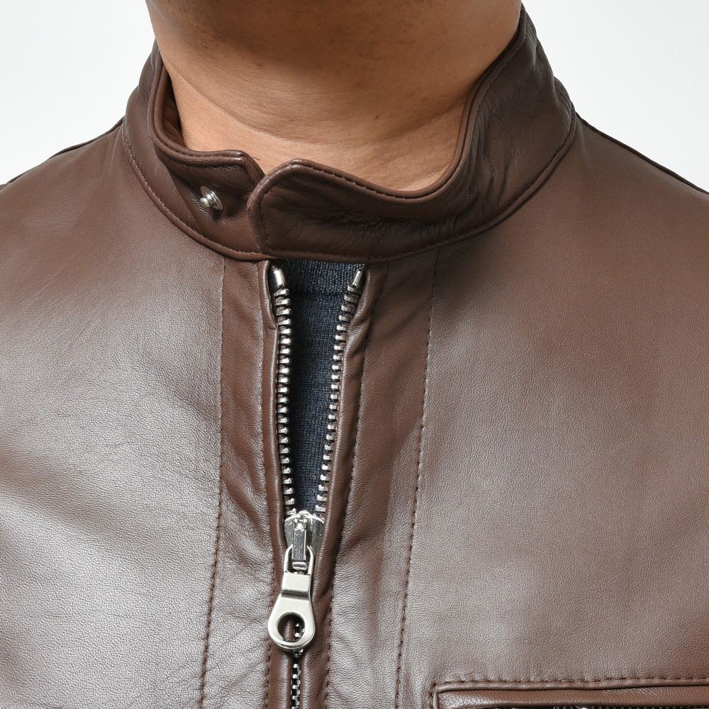SALE】Cinquanta（チンクアンタ）ラムナッパレザースタンドカラー