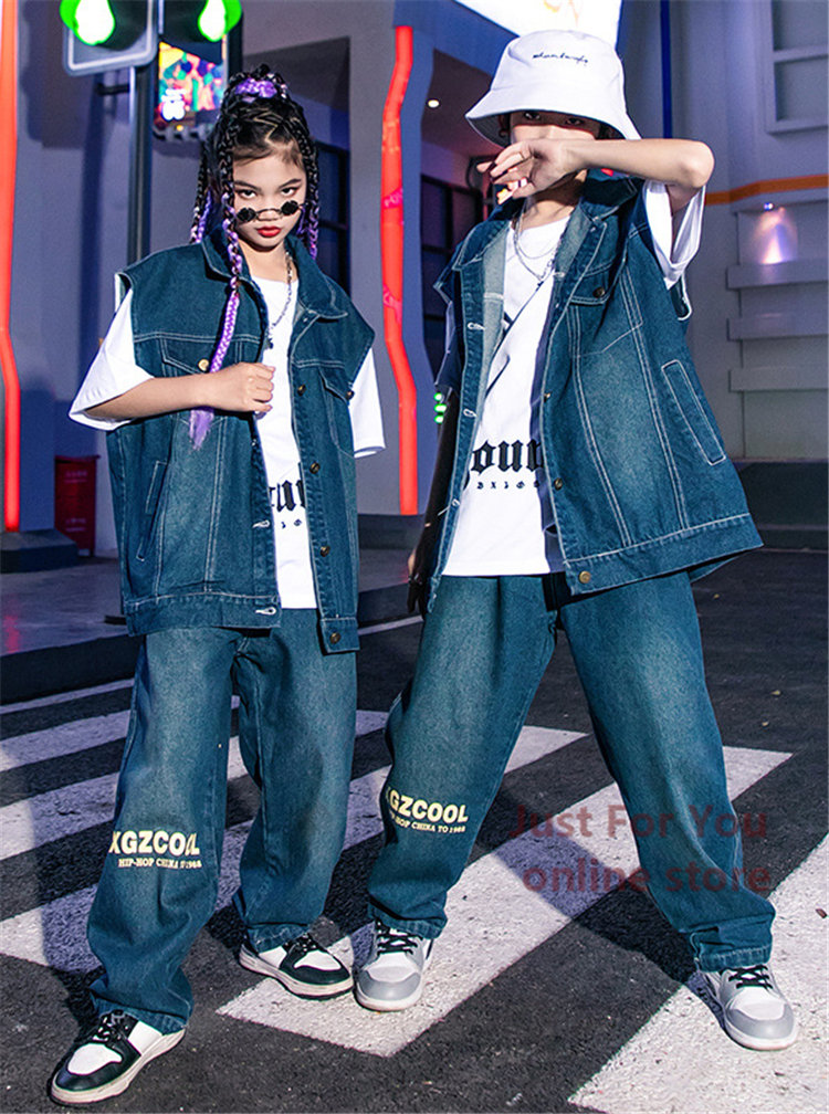 楽天市場】青色 Gジャン デニムベスト デニムパンツ キッズダンス衣装
