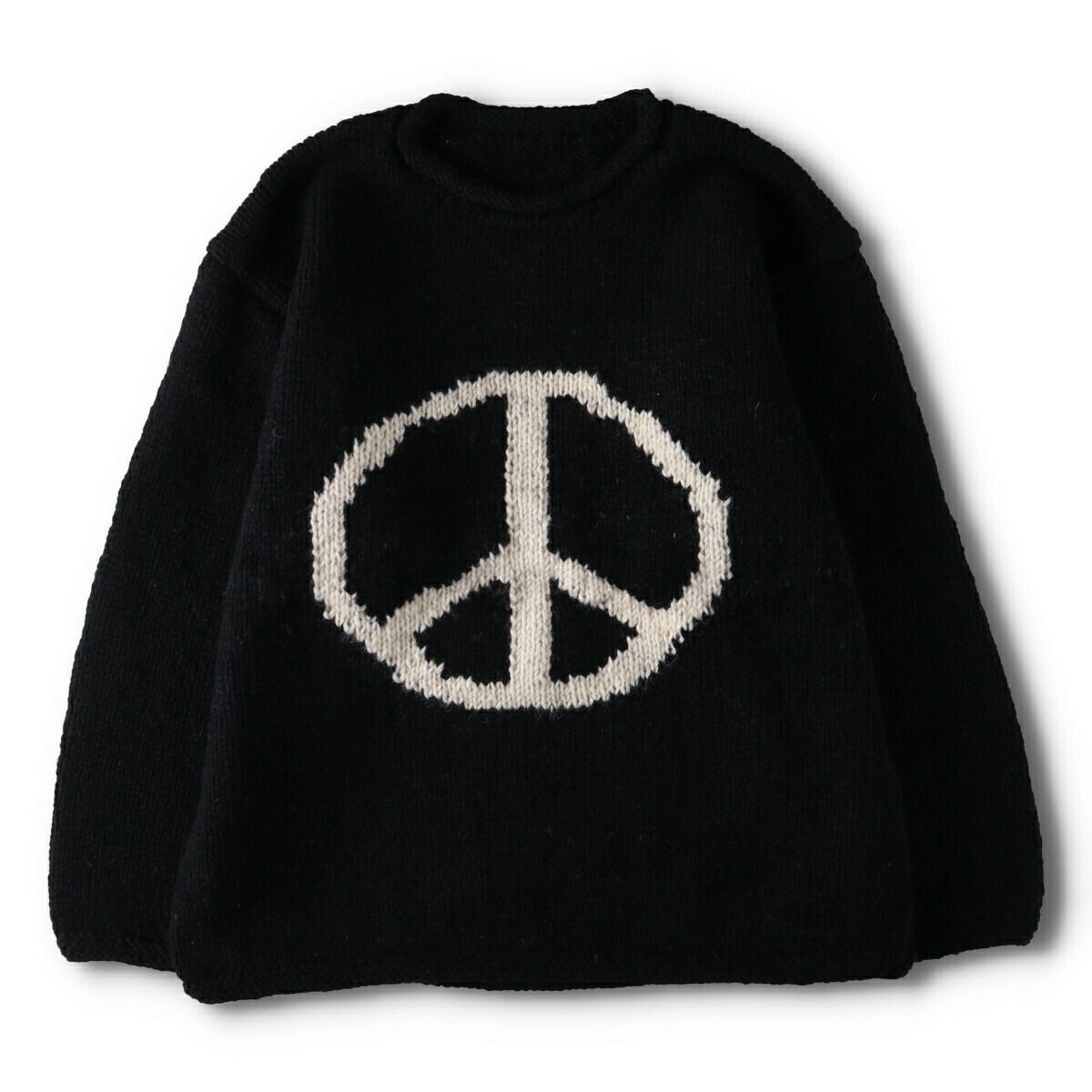 ブラック ピースマーク エクアドルニットタイプ ロールネック ウール