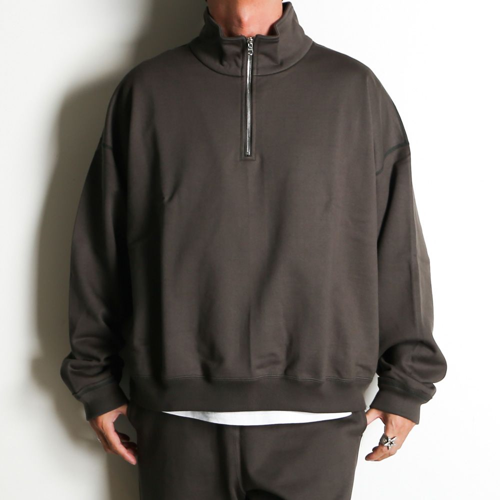 MARKAWARE - SHORT QUARTER ZIP PULLOVER - CHARCOAL / オーガニック