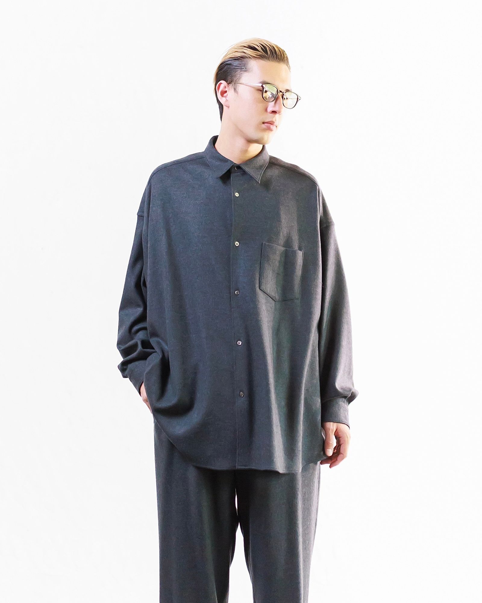 Graphpaper Wool Smooth Flannel Oversized Regular Collar Shirt