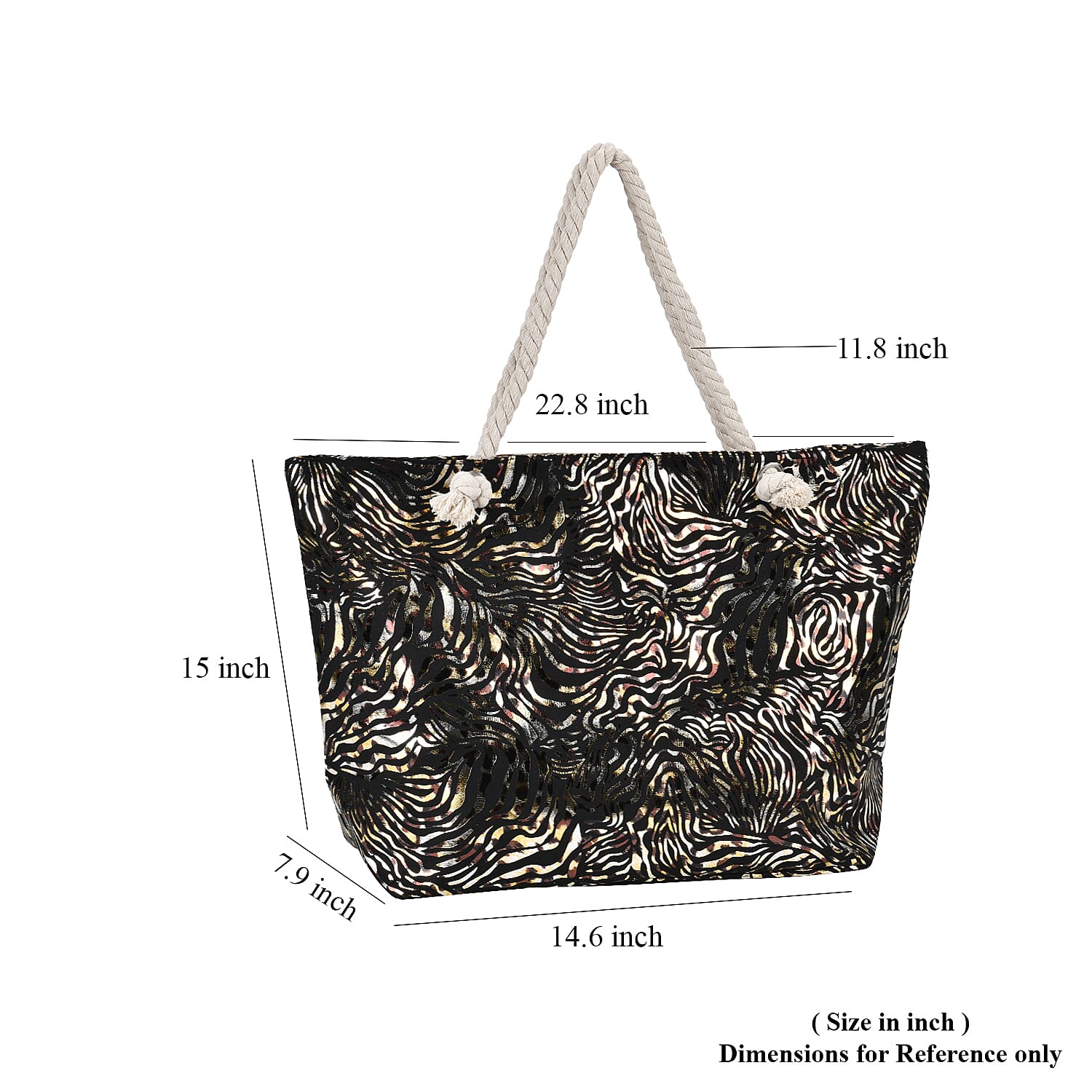 Buy Black Zebra Printed Polyester and Cotton Large Tote Bag (15x7
