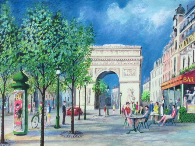 フランス風景画・ジェレミーキング「凱旋門」リトグラフ・額寸510×590mm