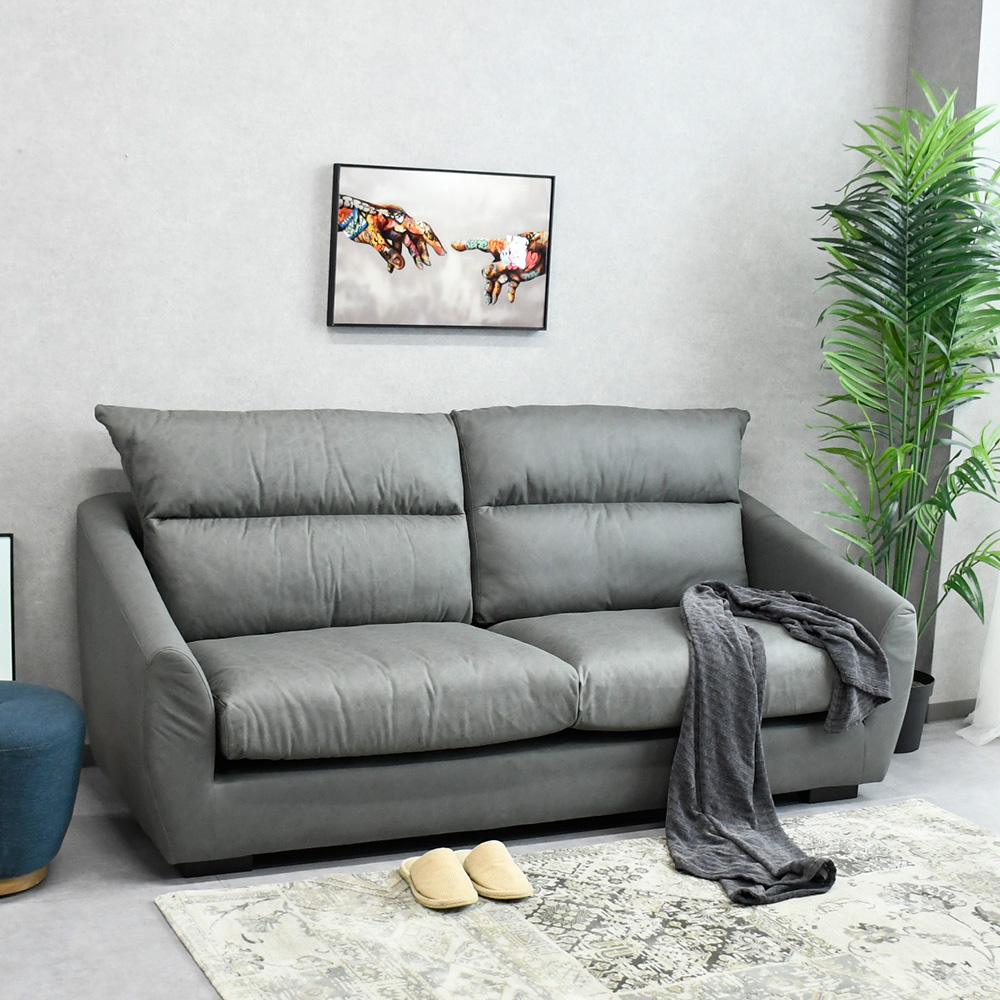 3人掛けソファ レザーファブリック 柔らかめ あぐら おしゃれ 北欧