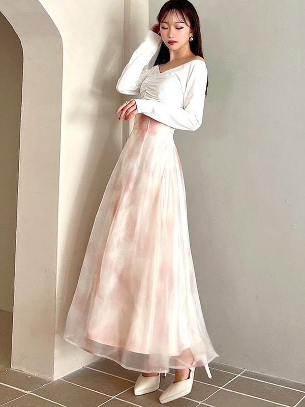 RESEXXY リゼクシー グロッシー マーブル フレア スカート ピンク