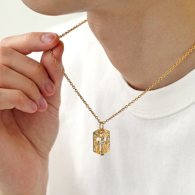 ハワイアン クロス ドッグタグ ペンダント (ゴールドカラータイプ