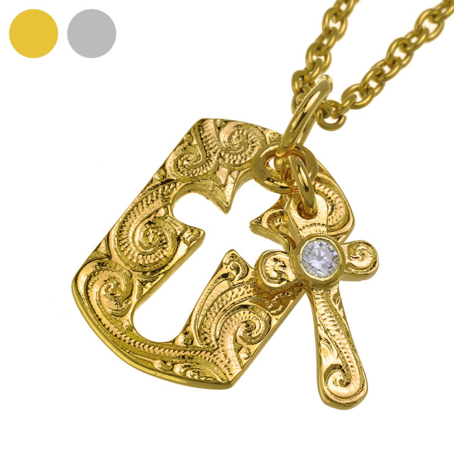 ハワイアン クロス ドッグタグ ペンダント (ゴールドカラータイプ