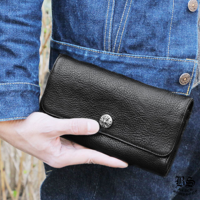 クロムハーツジュディウォレットクロスボタンブラックヘビーレザー