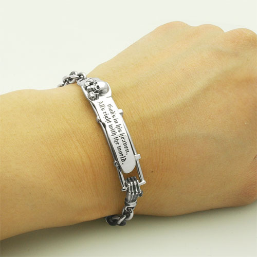 メンズスカル＆ボーンハンドブレスレット BR-36-SV