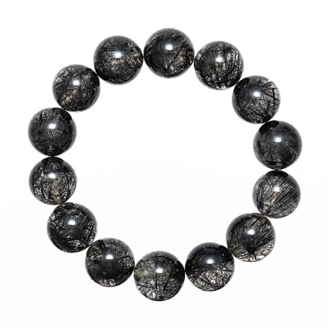 ブレスレット ブラックルチルクォーツ 16.5mm 14玉 No.36 | 神棚・神具