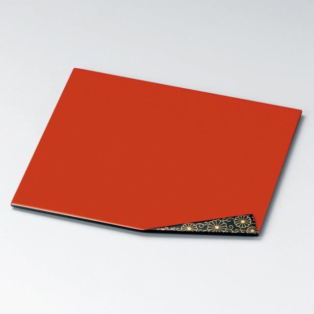 折曲膳 菊唐草 洗朱 木製 漆塗り ランチョンマット・折敷 12-08901