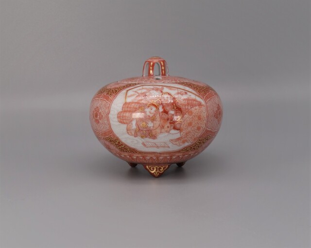 香炉（3.8号） 赤絵恵比寿大黒文 [ 福島武山 ]