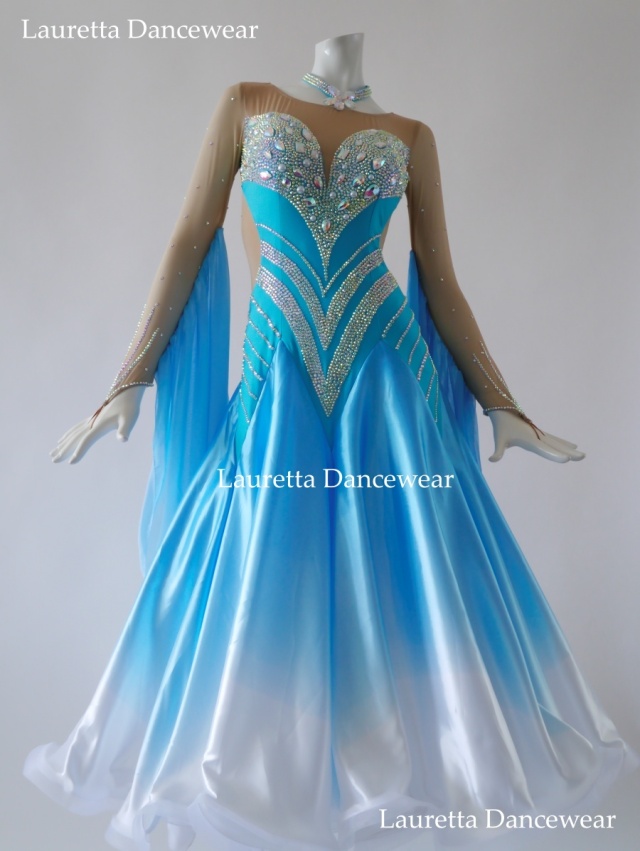 社交ダンスドレス】ST21021 スタンダード/モダン 高級仕様 スカイ