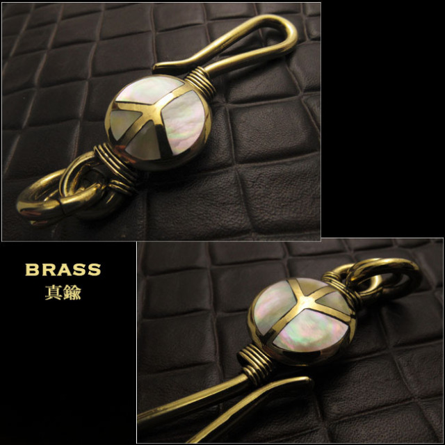 ピースマーク キーホルダー キーチェーン キーフック 真鍮 シェル Key