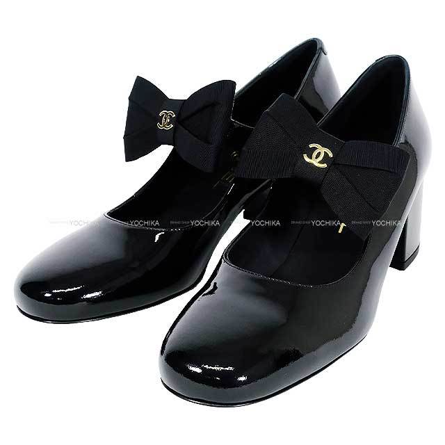 CHANEL シャネル パンプス メリー ジェーン ココマーク リボン #38 黒
