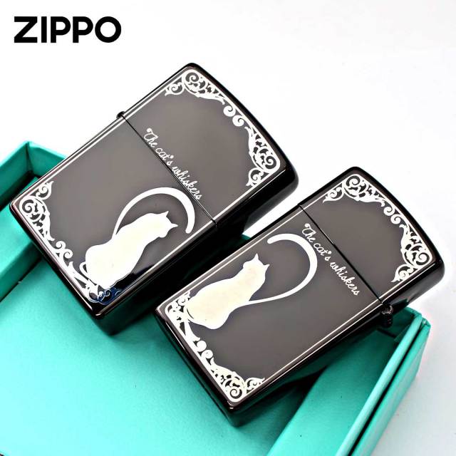 Zippo ジッポー ペア ねこ 猫 ラブ シルエットハート ブラック