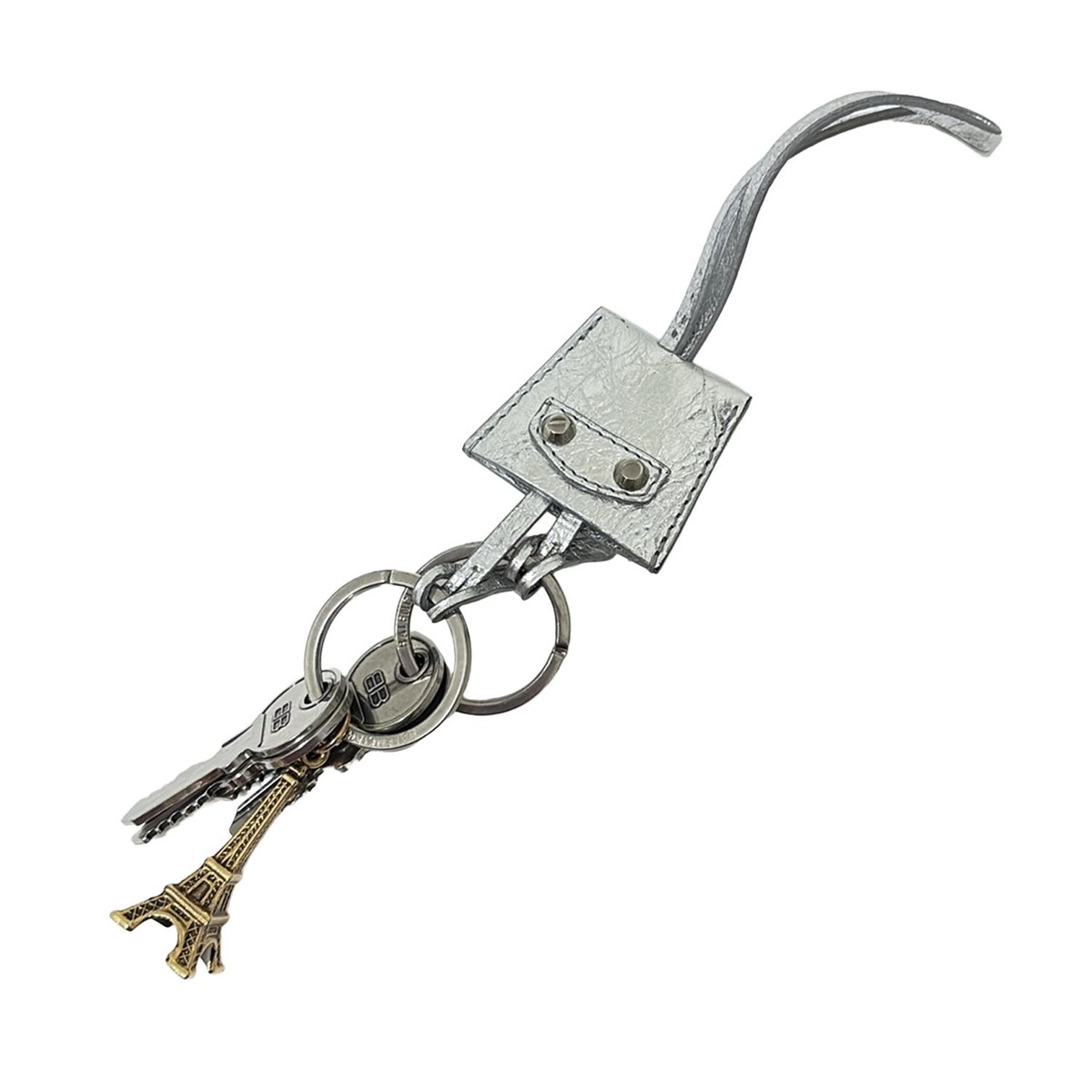 バレンシアガ キーホルダー(チャーム) - シルバー×ゴールド レザー