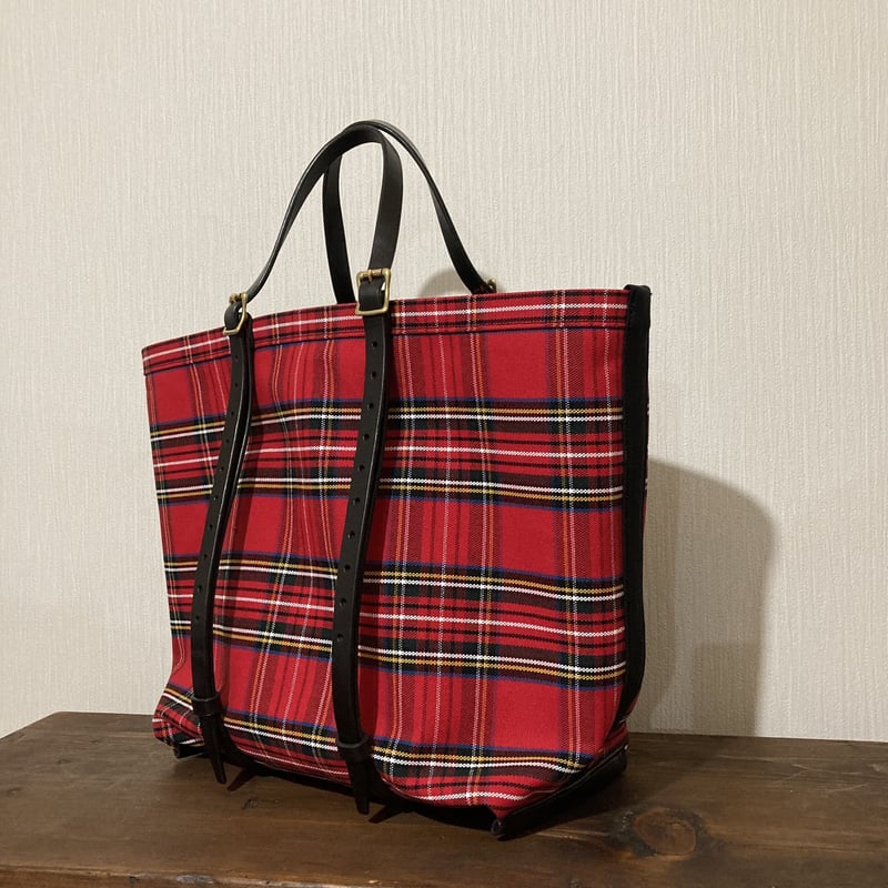 チェック 赤 帆布トートバッグ Mサイズ | m.ripple web shop