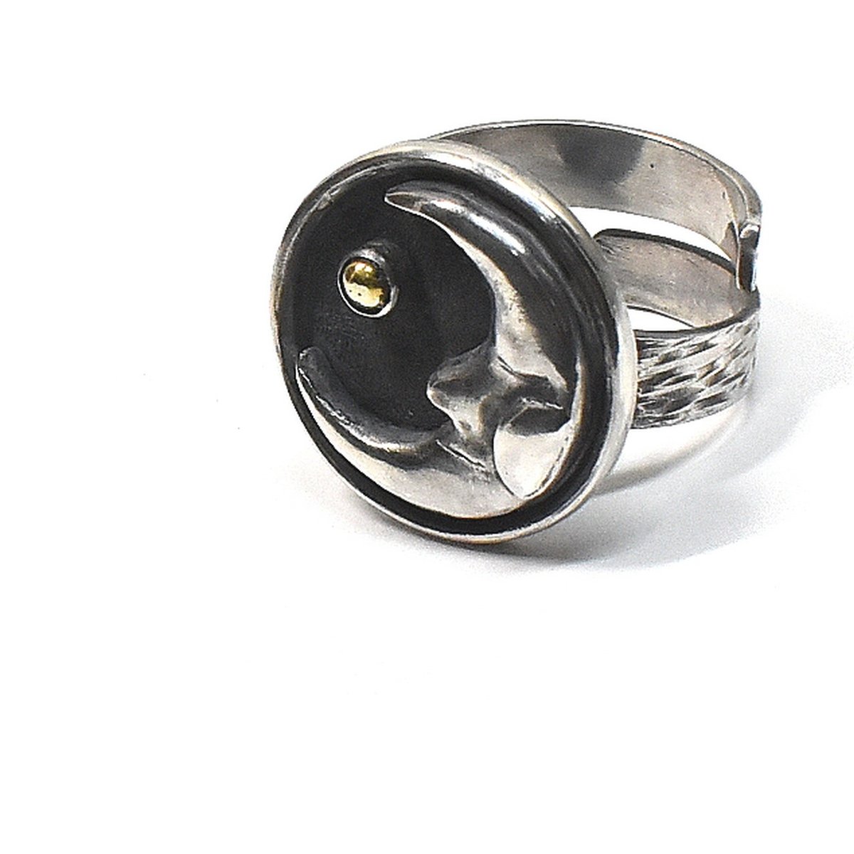 一点物シルバーアクセサリー お月様と金色の星 シルバーフリーリング