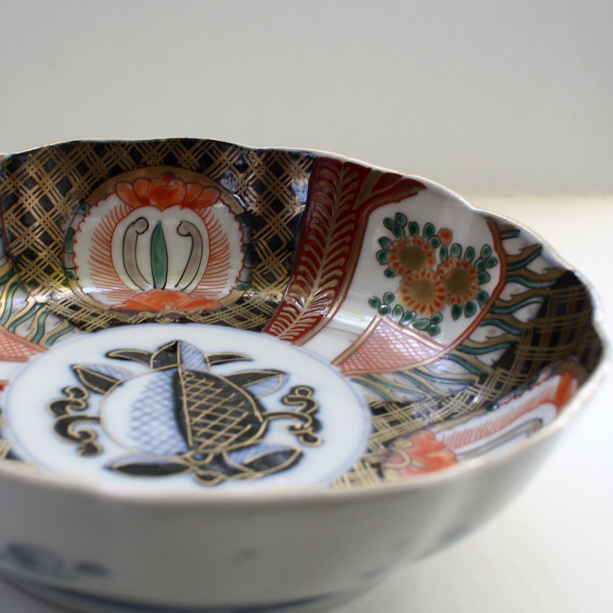 B12s 伊万里焼 錦柘榴図多角形鉢 江戸期 会席・懐石料理