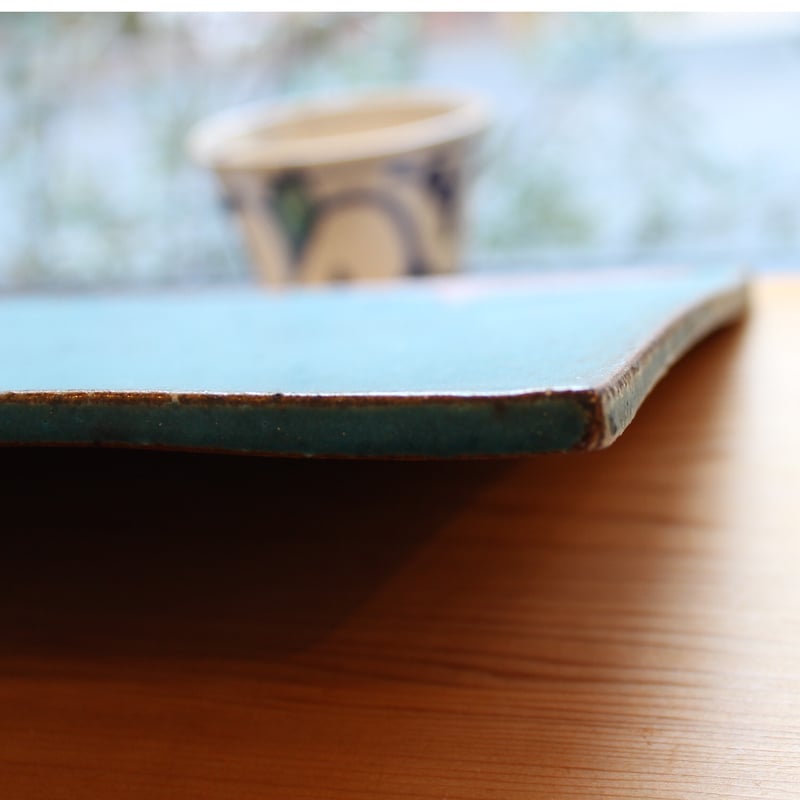 沖縄 大嶺實清さん 青釉 長方形 角皿 大嶺工房 やちむん | BRILLANTE