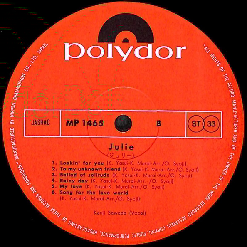 沢田研二 / ジュリー [※国内盤,品番:MP 1465］(LPレコード) | Books C