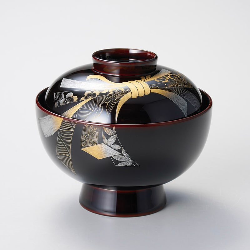 沈金のし 雑煮椀 溜 | 【公式】うるしギャラリー久右衛門 オンライン
