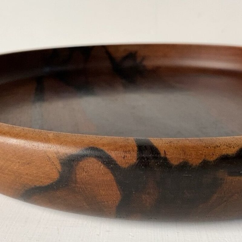 黒柿 くり抜き 丸盆 木製無垢 幅約35cm 木のお盆 トレー 茶道具 工芸品