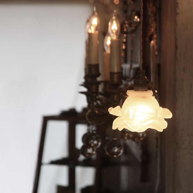 フレンチアンティーク バラ型 薔薇 ランプシェード ガラスシェード