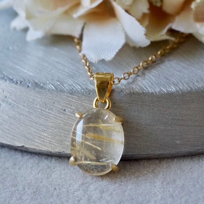 Handmade】ルチルクォーツ ペンダントトップ 18kgp（ヘアライン加工