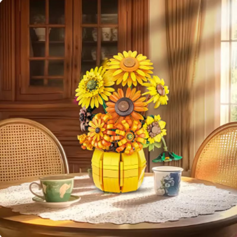 LEGO互換 ひまわり 1009ピース 花瓶 フラワーポット 明るい カラフル
