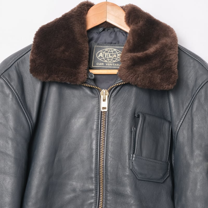 70s-80s French Vintage ATLAS Leather Jacket Siz