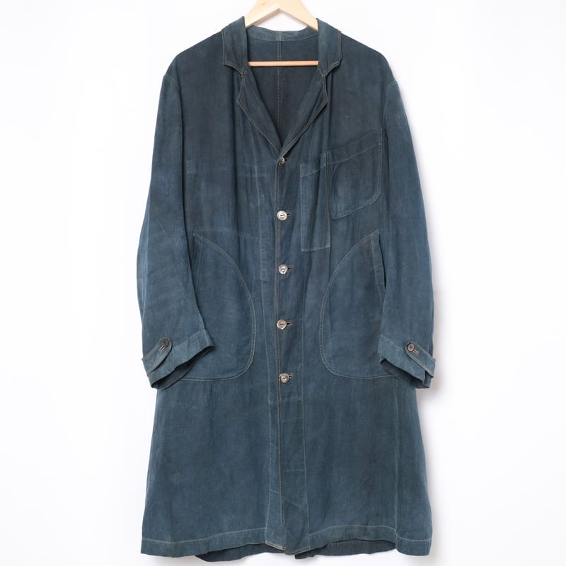 30s France Vintage Indigo Linen Maquignon Coat