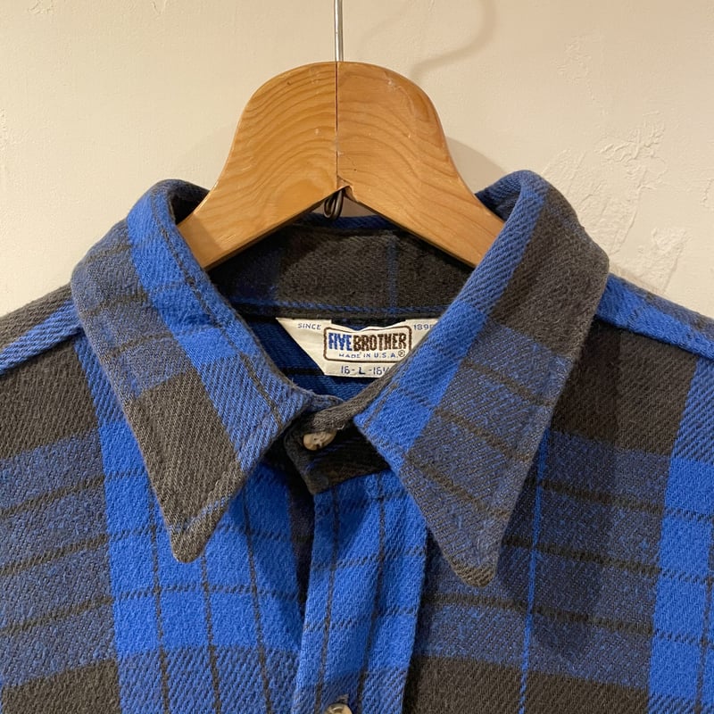 FIVE BROTHER 70s USA製 黒x青 チェック柄 フランネルシャツ ファイブ