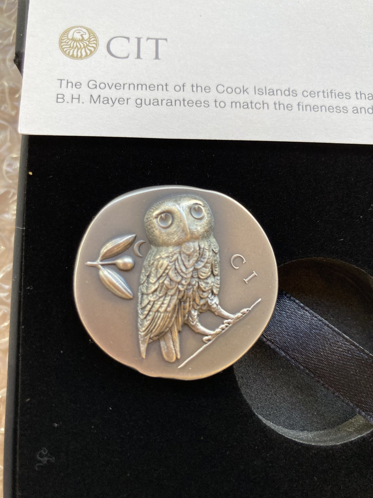 アテネ フクロウ銀貨 $5 1オンス銀貨 クック諸島 アンティーク仕上げ