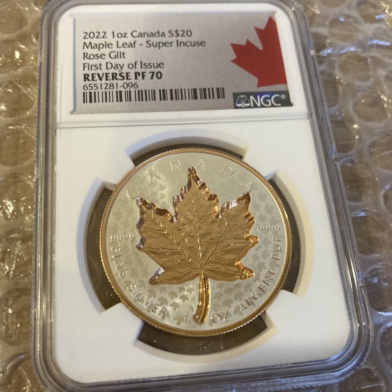 NGC70鑑定・発行即日鑑定】カナダ メイプルリーフ銀貨 2022年 特殊打刻