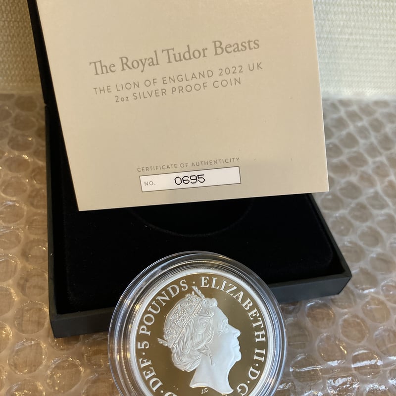 チューダービースト イングランドのライオン 2オンス銀貨 プルーフ