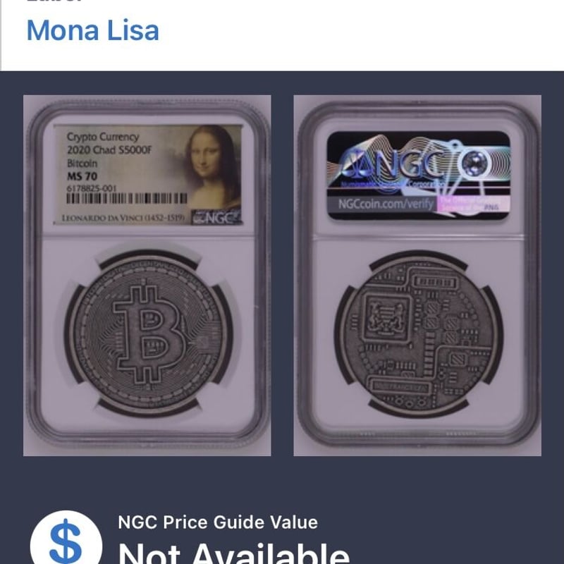 NGC鑑定MS70・モナリザラベル版】 ビットコイン チャド共和国 CFA