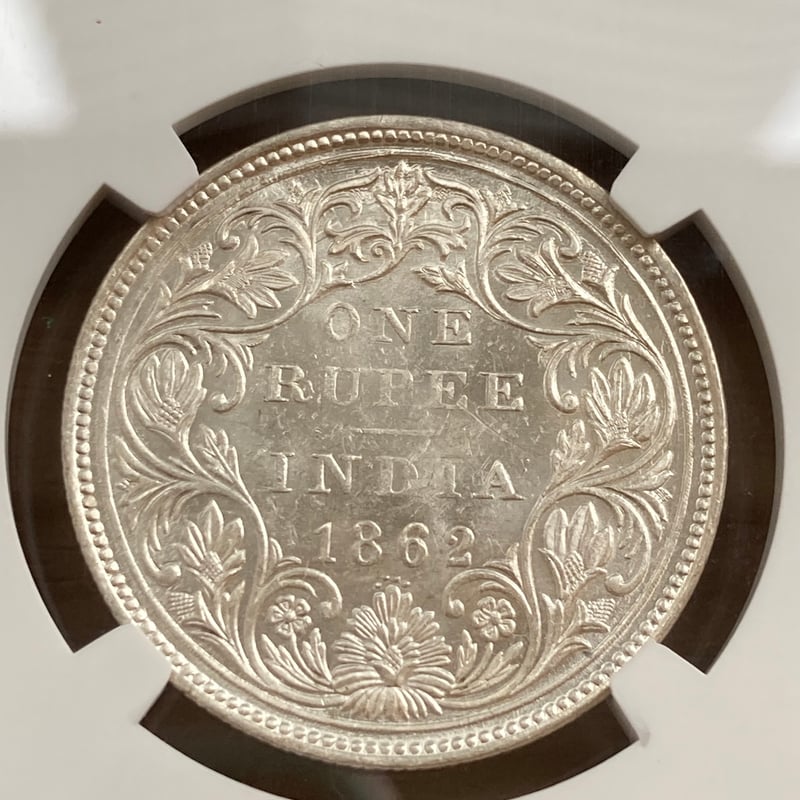 QUEEN刻印碑文 】NGC鑑定MS62 英領インド 1ルピー銀貨 ヴィクトリア