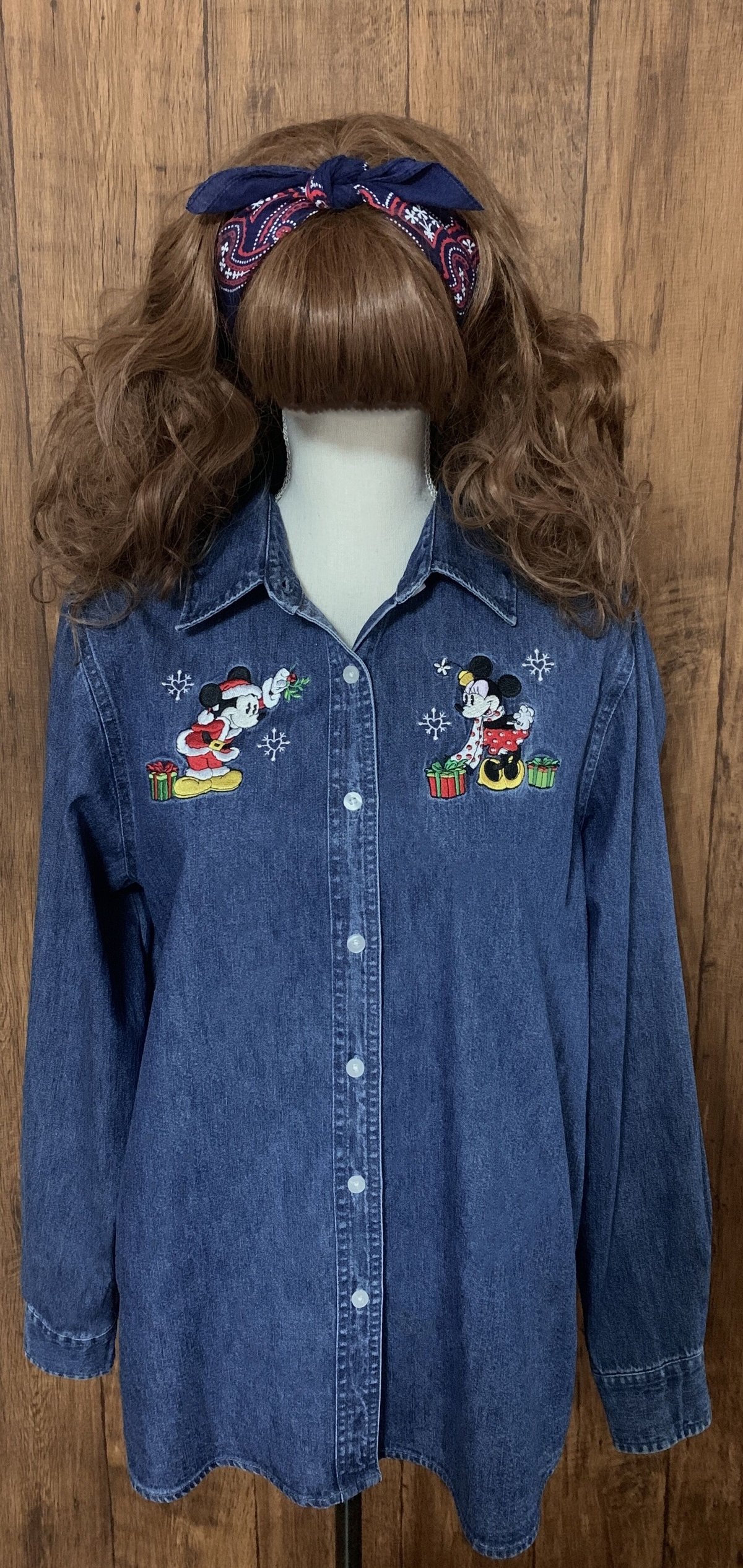 ディズニー クリスマス 刺繍 デニム シャツ ミッキー ミニー