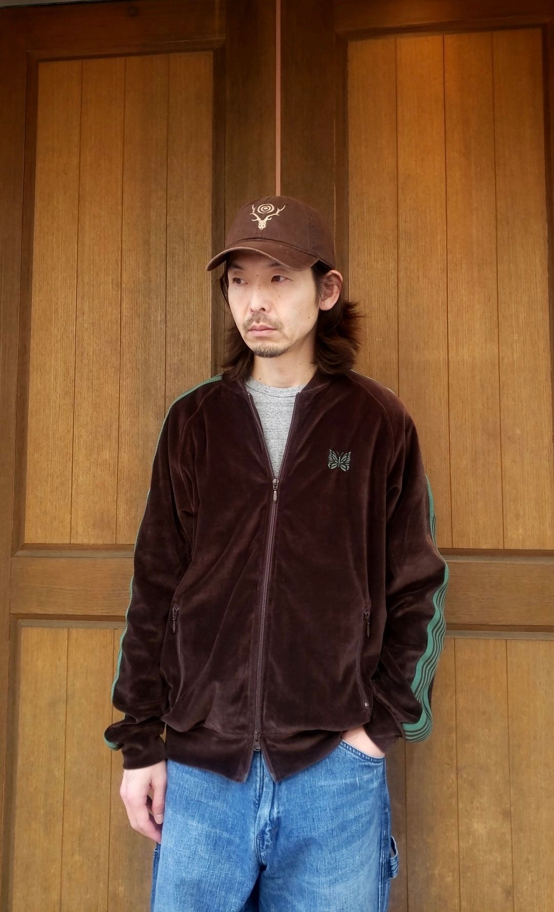 NEEDLES RIB COLLAR TRACK JACKET C/PE VELOUR |