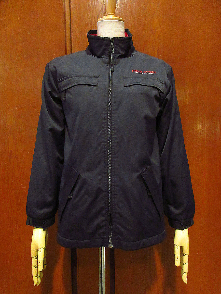 ビンテージ90's○POLO SPORT裏フリースナイロンジャケット黒size S