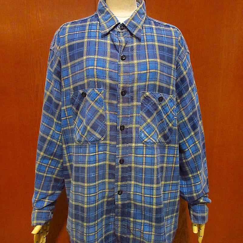 ビンテージ50's60's○POLARチェックプリントネルシャツ○220221r4-m-lss