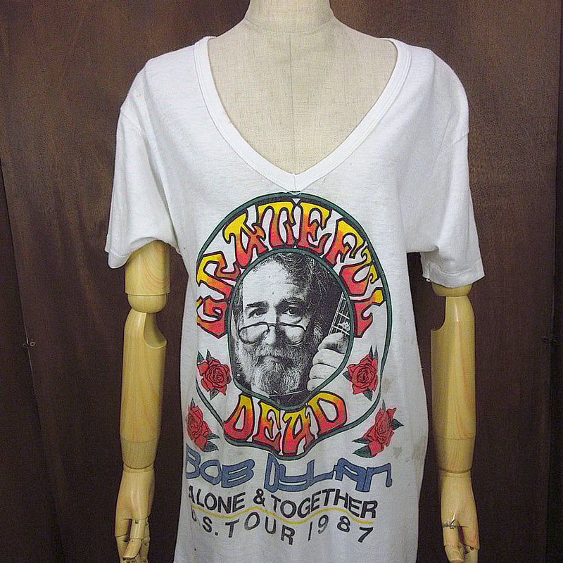 ビンテージ80's○GRATEFUL DEAD BOB DYLAN 1987年ツアーTシャツ白