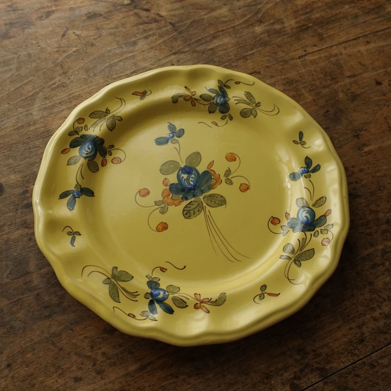 19-20世紀 南フランス 黄釉色絵輪花平皿 23.5cm / France 19-20th