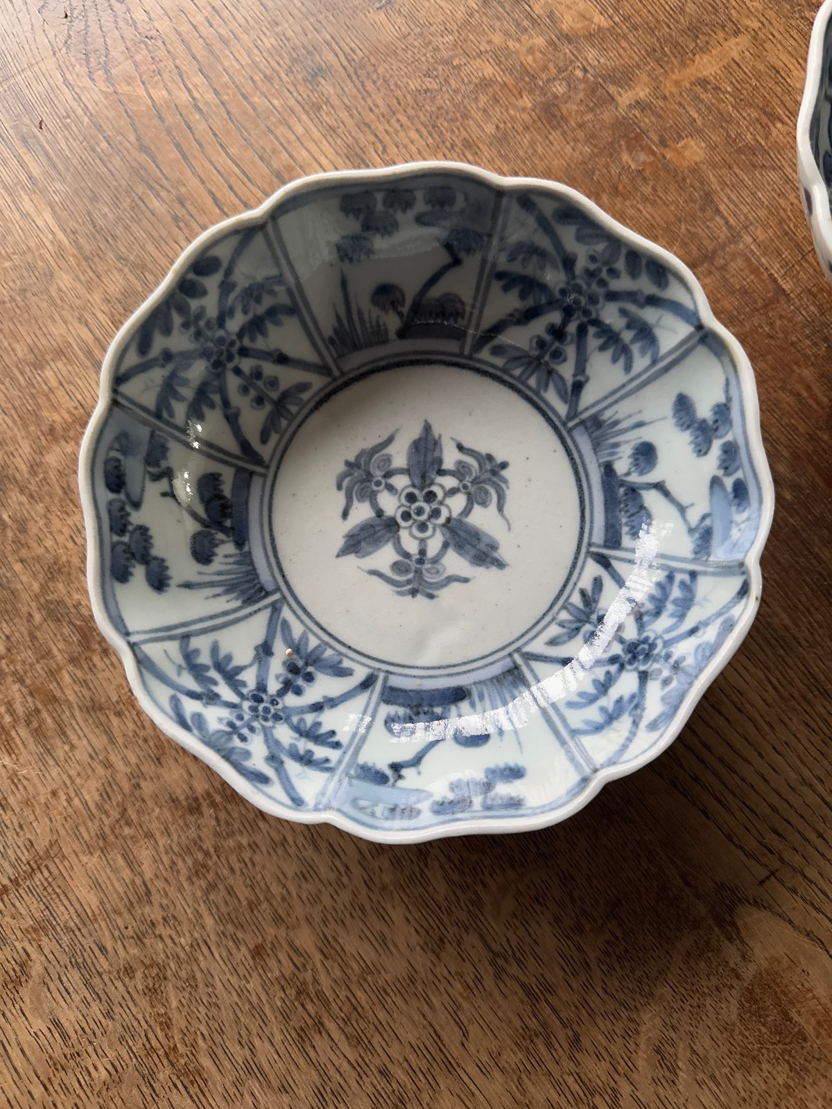 古伊万里 染付松竹梅文 輪花膾皿 渦福銘 2客セット | Kaikaroman